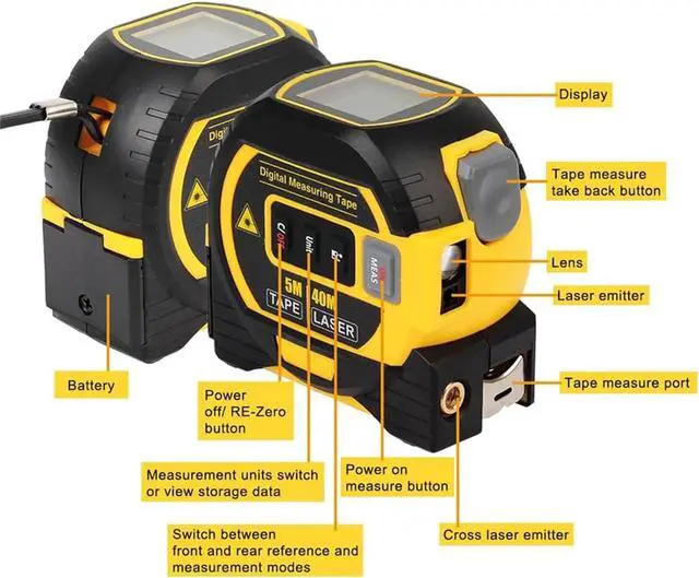 Alt view image 4 of 7 - 3-in-1 Digital Laser Measuring Tape, Rebanb Tape, 40/60m Digital Measuring Sight, Handheld Electronic Digital Tape Measure with LED Display