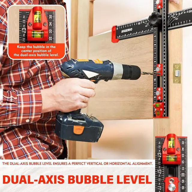 Alt view image 4 of 7 - 4 in 1 Drilling Positioning Ruler, Sigerio Aluminum Alloy T Square Ruler, Multi Angle Measuring Ruler, Cabinet Handle Template Tool for Installation of Handles, Cabinet Hardware Jig for Woodworking