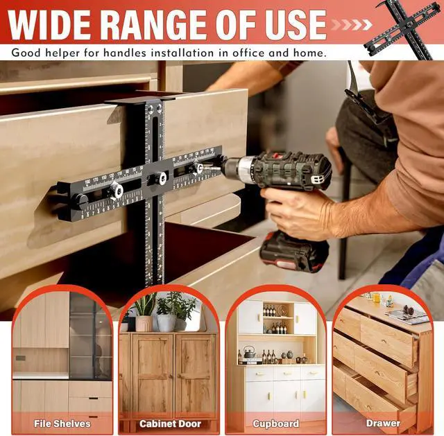 Alt view image 7 of 7 - Cabinet Hardware Jig, Sigerio Aluminum Alloy Cabinet Jig for Handles and Pulls on Drawers and Cabinets, Adjustable Cabinet Handle Template Woodworking Tool for Knobs and Handles Installation