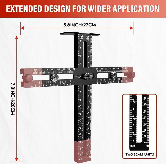 Alt view image 2 of 7 - Cabinet Hardware Jig, Sigerio Aluminum Alloy Cabinet Jig for Handles and Pulls on Drawers and Cabinets, Adjustable Cabinet Handle Template Woodworking Tool for Knobs and Handles Installation