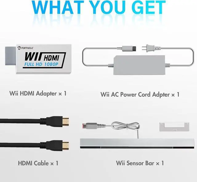Alt view image 2 of 7 - 4 in 1 Wii Replacement Cables Set, PORTHOLIC Wii AC Power Adapter + Wii to hdmi Converter+ Wired Motion Sensor Bar and Composite Audio Video Cable for Nintendo Wii