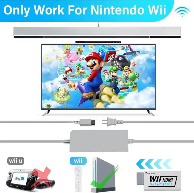 Alt view image 7 of 7 - 4 in 1 Wii Replacement Cables Set, PORTHOLIC Wii AC Power Adapter + Wii to hdmi Converter+ Wired Motion Sensor Bar and Composite Audio Video Cable for Nintendo Wii