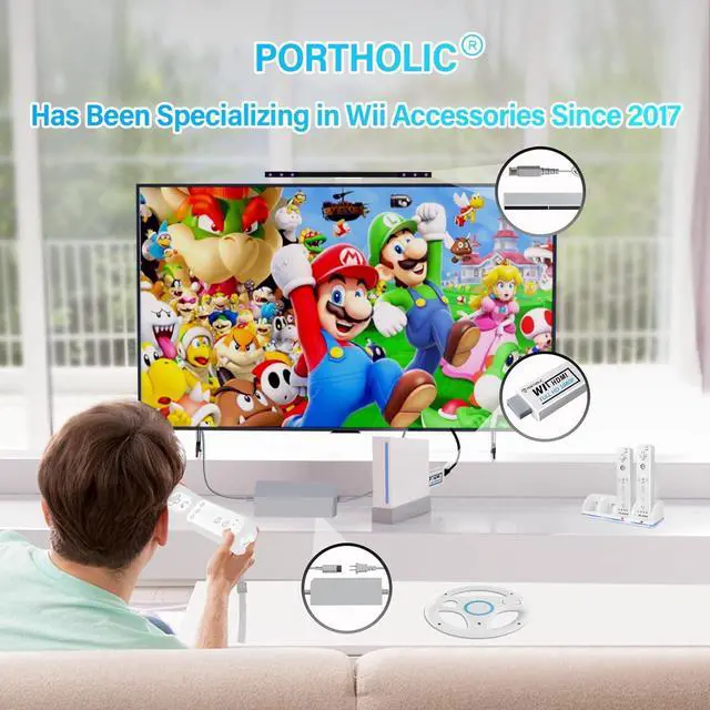 Alt view image 3 of 7 - 4 in 1 Wii Replacement Cables Set, PORTHOLIC Wii AC Power Adapter + Wii to hdmi Converter+ Wired Motion Sensor Bar and Composite Audio Video Cable for Nintendo Wii