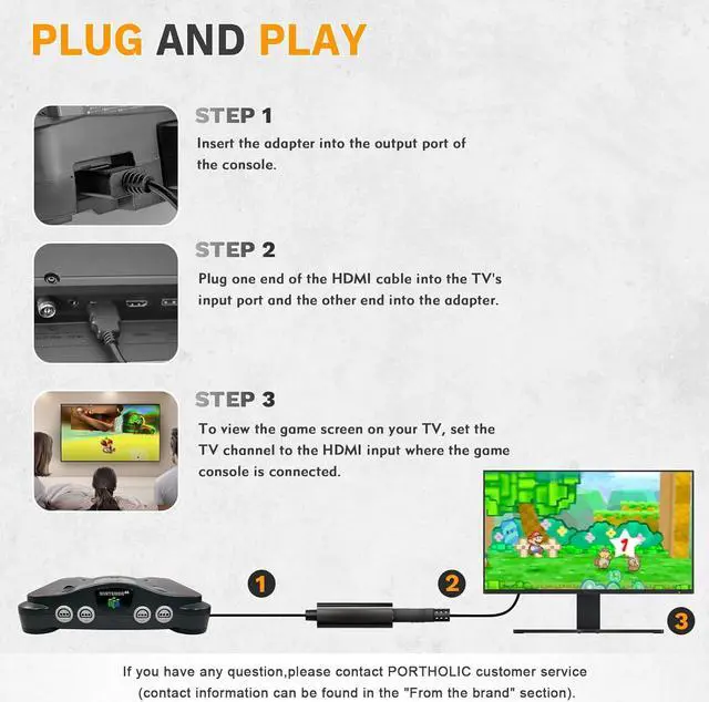 Alt view image 3 of 7 - N64 to HDMI, Nintendo 64 HDMI Adapter, N64 HDMI Converter for N64, Game Cube to HDTV, S-Video Signal Output, No Additional Power Supply, Plug and Play