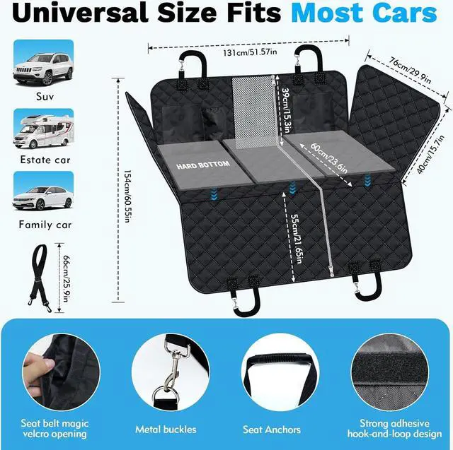 Alt view image 3 of 7 - Back Seat Extender for Dogs, Dog Car Seat Covers, Hard Dog Bed Pet Seat Cover with Mesh Window and Storage Pocket, Waterproof Dog Hammock Travel Bed for Car, SUV