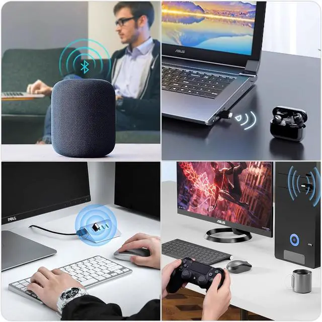 Alt view image 6 of 7 - USB Bluetooth 5.3 Adapter for PC Win11/10/8.1/8/7/XP/Vista, Bluetooth Dongle Receiver/Transmitter Support Multiple Device Connections: Headset, Mouse, Keyboard, Printer, Speaker