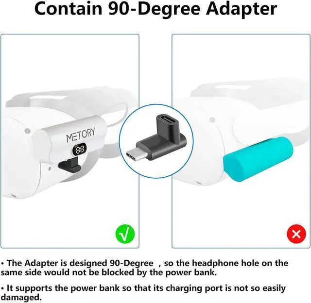 Alt view image 5 of 7 - Power Bank Battery Pack Compatible with Oculus/Meta Quest 1/2/3, 5000mAh Fast Charging and Lightweight Extended Battery for Extra 2.5 Hours Playtime (With 90 Degree Adapter)
