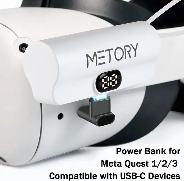 Main image of Power Bank Battery Pack Compatible with Oculus/Meta Quest 1/2/3, 5000mAh Fast Charging and Lightweight Extended Battery for Extra 2.5 Hours Playtime (With 90 Degree Adapter)