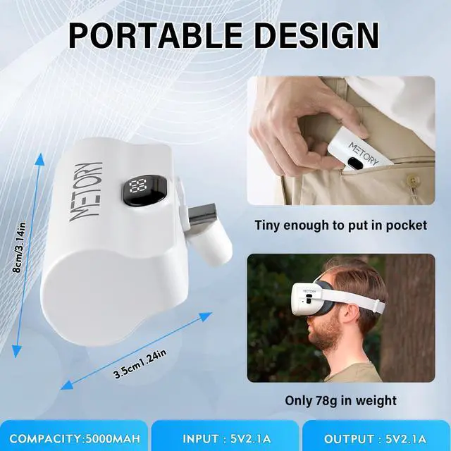 Alt view image 7 of 7 - Power Bank Battery Pack Compatible with Oculus/Meta Quest 1/2/3, 5000mAh Fast Charging and Lightweight Extended Battery for Extra 2.5 Hours Playtime (With 90 Degree Adapter)
