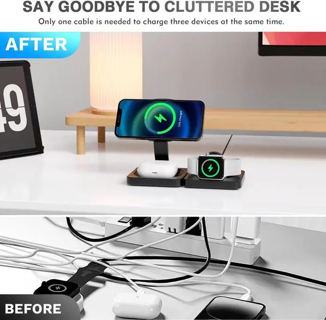 Alt view image 3 of 7 - 3 in 1 Charging Station for Apple Magsafe Charger Travel Accessories, Wireless Charger 3 in 1 for iPhone 16 15 Pro Max Magsafe Accessories Charger for Airpods iWatch iPhone 12-16