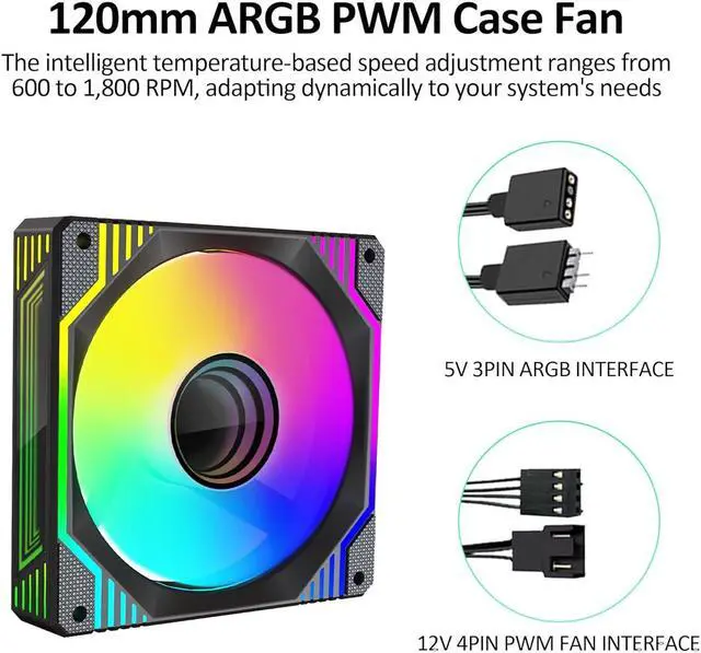 Alt view image 3 of 7 - 120mm Infinity Mirror ARGB Fan 5V 3Pin Addressable RGB PWM PC Computer CPU Case Cooling Fan 600-1800RPM Black 3-Pack
