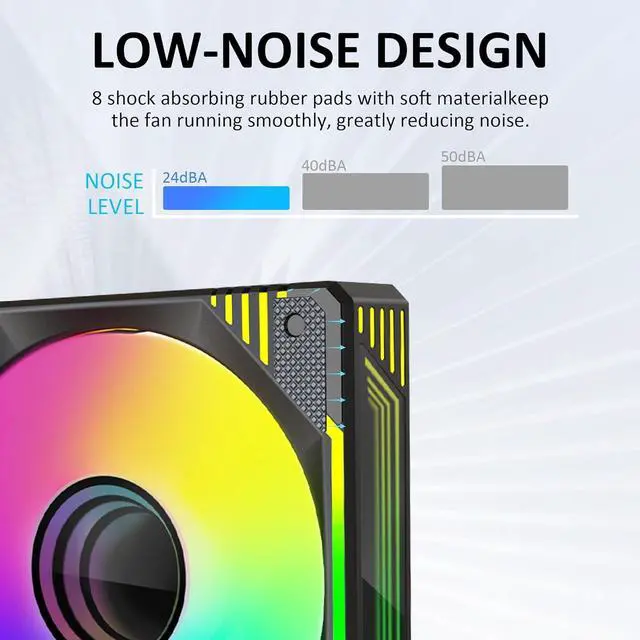 Alt view image 4 of 7 - 120mm Infinity Mirror ARGB Fan 5V 3Pin Addressable RGB PWM PC Computer CPU Case Cooling Fan 600-1800RPM Black 3-Pack