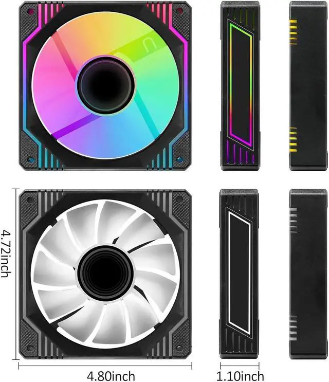 Alt view image 2 of 7 - 120mm Infinity Mirror ARGB Fan 5V 3Pin Addressable RGB PWM PC Computer CPU Case Cooling Fan 600-1800RPM Black 3-Pack