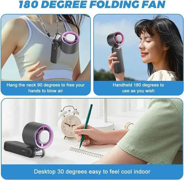 Alt view image 6 of 7 - Portable Handheld Turbo Fan, Adjustable Turbo Mini Fan, 3 Speeds 4000mAh USB Rechargeable Handheld Turbo Cooling Fans for Travel, Office, Camping, School, Sports, Men Women Gifts