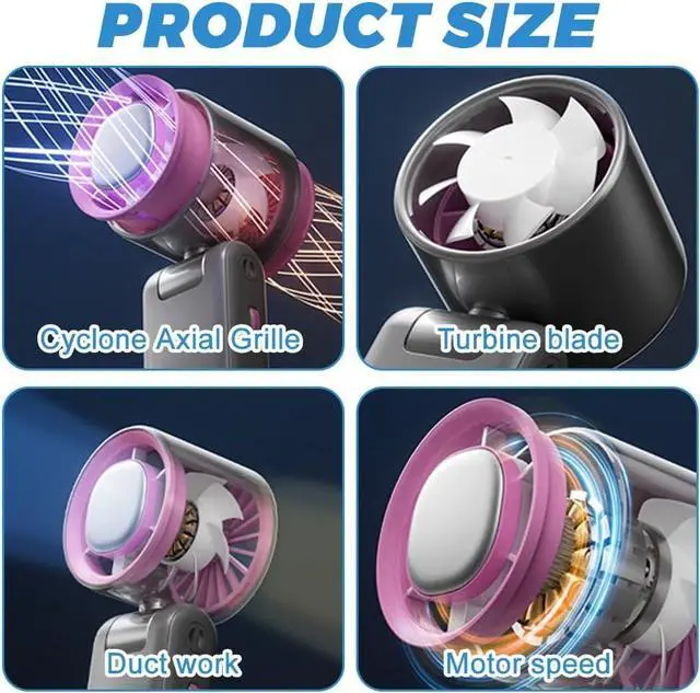 Alt view image 2 of 7 - Portable Handheld Turbo Fan, Adjustable Turbo Mini Fan, 3 Speeds 4000mAh USB Rechargeable Handheld Turbo Cooling Fans for Travel, Office, Camping, School, Sports, Men Women Gifts