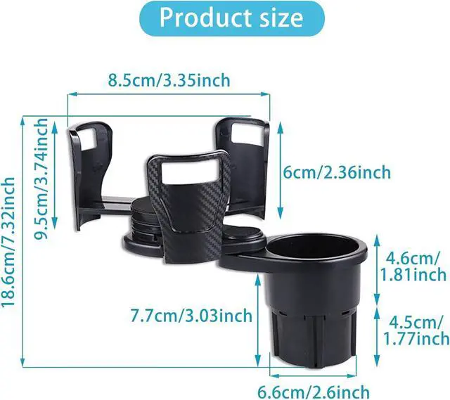 Alt view image 7 of 7 - Car Cup Holder, 360° Rotating Cup Holder Expander Multifunctional 2 in 1 Car Drink Holders Universal Compatible for Most Vehicles Black