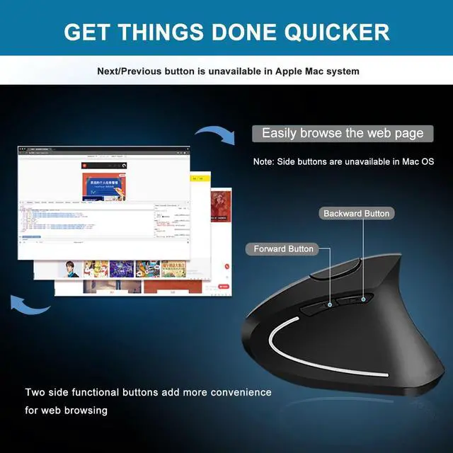 Alt view image 4 of 7 - Ergonomic Mouse, 2.4G Wireless Mouse Rechargeable, 6-Button Silent Mice with 3 Adjustable Levels DPI, USB Receiver, Cordless Computer Optical Device for Laptop, PC, Mac