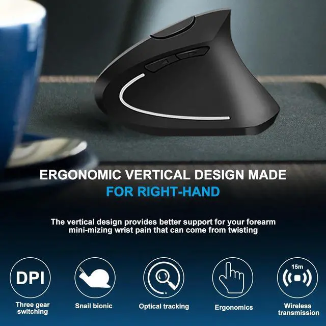 Alt view image 7 of 7 - Ergonomic Mouse, 2.4G Wireless Mouse Rechargeable, 6-Button Silent Mice with 3 Adjustable Levels DPI, USB Receiver, Cordless Computer Optical Device for Laptop, PC, Mac