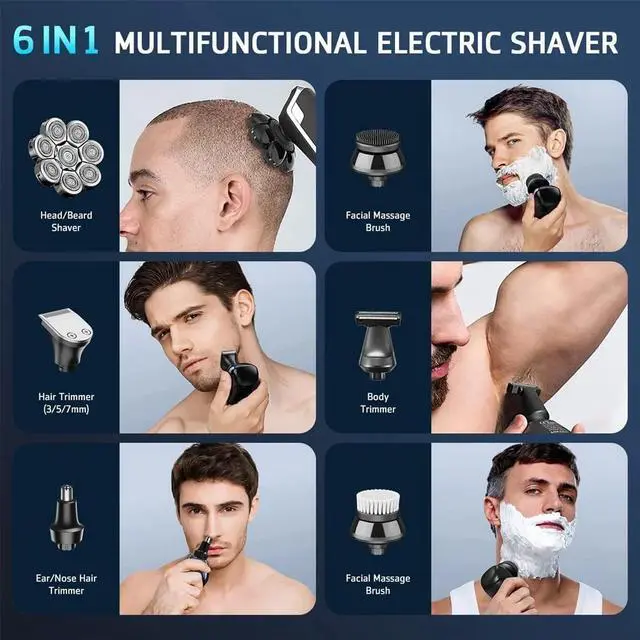 Alt view image 2 of 7 - Bawldy Shaver Pro, Bawldy Pro, 9D Floating Head Shaver for Bald Men, 6-in-1 Detachable Head Shavers, IPX7 Waterproof Wet Dry Shaving, Intelligent LED Display, Rechargeable Cordless Razor