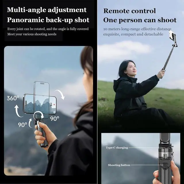 Alt view image 2 of 7 - 4-in-1 Multifunctional Magnetic Selfie Stick, 360°Rotation Phone Stand with Wireless Remote for iPhone & Android, Phone Tripod for Home, Travel, Vlogging & Video Recording
