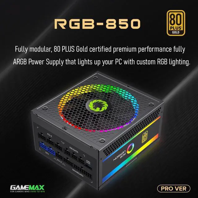 Alt view image 4 of 7 - Power Supply 850W Fully Modular 80+ Gold Certified with Addressable RGB Light - Vairous Color Mode, RGB-850W