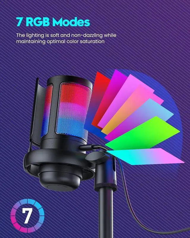 Alt view image 4 of 7 - Gaming Microphone, USB PC Mic for Podcasts Videos, Streaming, Condenser Mic with Quick Mute, Tripod Stand, Pop Filter, RGB Indicator, Shock Mount, Rotate gain button, Compatible with PS4/5/PC