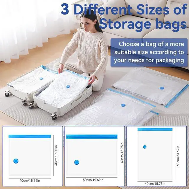 Alt view image 2 of 7 - Vacuum Seal Bags for Clothing, Vacuum Storage Bags with Rechargeable Air Pump, Vacuum Seal Bags for Clothing Travel, Space Saver Vacuum Storage Bags, 12 Pack