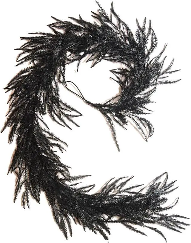 Main image of Christmas Halloween Garland, Pine Garland 9ft Artificial Black Garland Realistic PE Decorative for Halloween Christmas Front Door Wall Mantel Fireplace Party Display