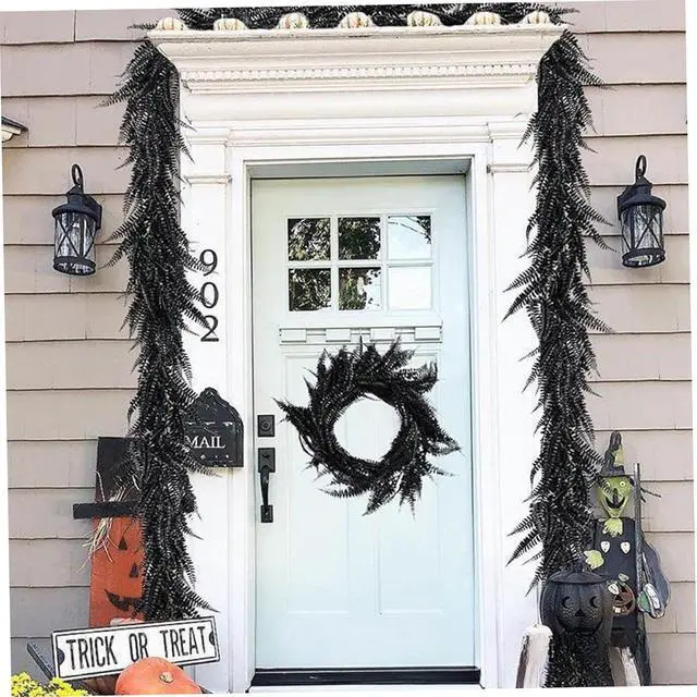 Alt view image 5 of 7 - Christmas Halloween Garland, Pine Garland 9ft Artificial Black Garland Realistic PE Decorative for Halloween Christmas Front Door Wall Mantel Fireplace Party Display