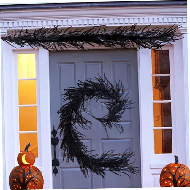 Alt view image 6 of 7 - Christmas Halloween Garland, Pine Garland 9ft Artificial Black Garland Realistic PE Decorative for Halloween Christmas Front Door Wall Mantel Fireplace Party Display