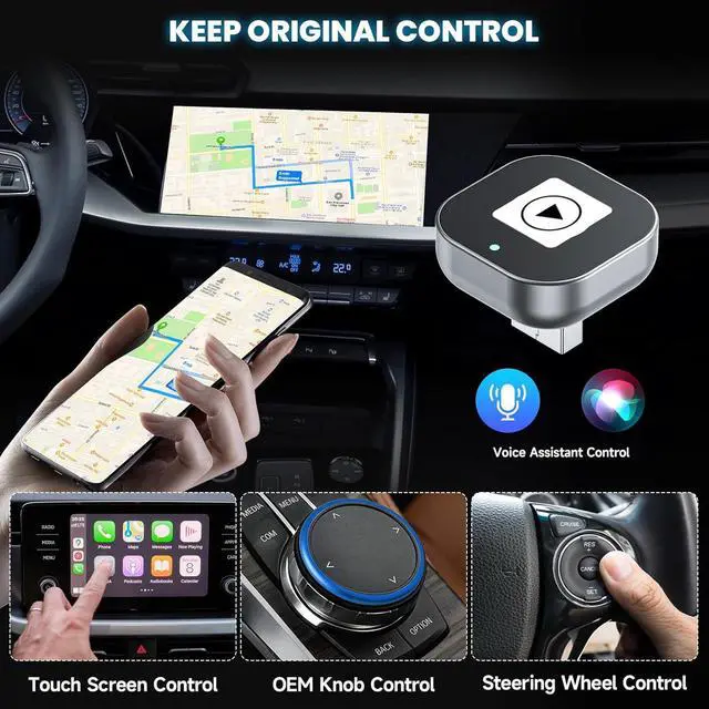 Alt view image 7 of 7 - 2 in 1 Mini Wireless CarPlay Adapter, Plug & Plug Auto Connect No Delay, Converts Wired to Wireless for Cars from 2017+, Android Auto Wireless Adapter for iPhone iOS 10+ /Android 11