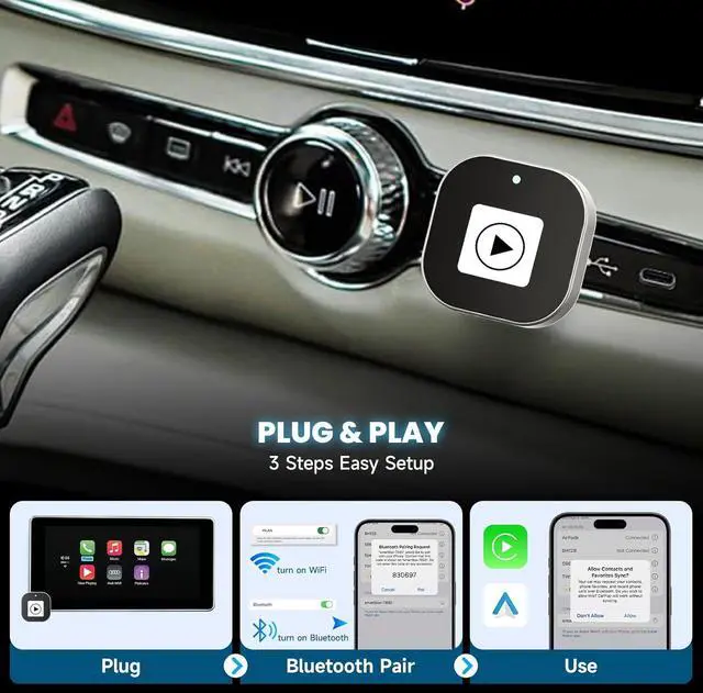 Alt view image 4 of 7 - 2 in 1 Mini Wireless CarPlay Adapter, Plug & Plug Auto Connect No Delay, Converts Wired to Wireless for Cars from 2017+, Android Auto Wireless Adapter for iPhone iOS 10+ /Android 11