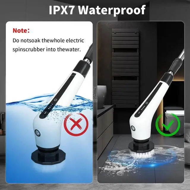 Alt view image 4 of 7 - Electric Spin Scrubber, Cordless Spin Scrubber with Light, Adjustable Extension Handle for Bathtub Grout Tile Floor with 10 Replaceable Cleaner Brush