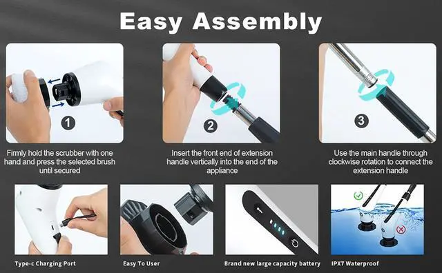 Alt view image 2 of 7 - Electric Spin Scrubber, Cordless Spin Scrubber with Light, Adjustable Extension Handle for Bathtub Grout Tile Floor with 10 Replaceable Cleaner Brush