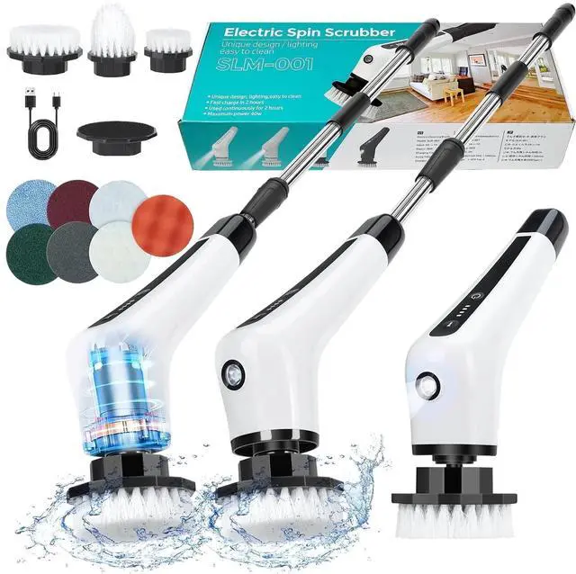 Main image of Electric Spin Scrubber, Cordless Spin Scrubber with Light, Adjustable Extension Handle for Bathtub Grout Tile Floor with 10 Replaceable Cleaner Brush