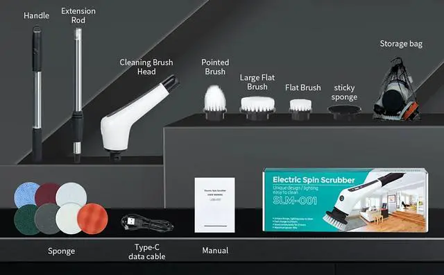 Alt view image 5 of 7 - Electric Spin Scrubber, Cordless Spin Scrubber with Light, Adjustable Extension Handle for Bathtub Grout Tile Floor with 10 Replaceable Cleaner Brush