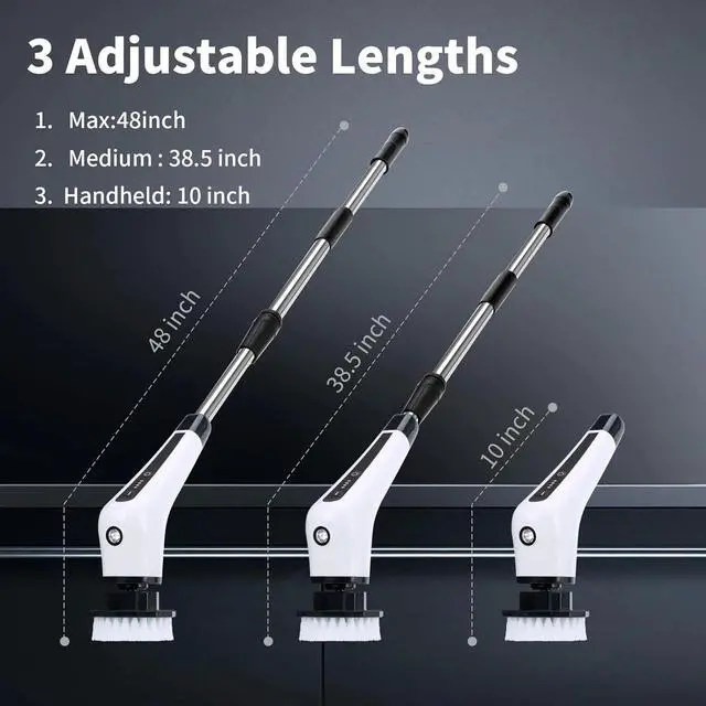 Alt view image 6 of 7 - Electric Spin Scrubber, Cordless Spin Scrubber with Light, Adjustable Extension Handle for Bathtub Grout Tile Floor with 10 Replaceable Cleaner Brush