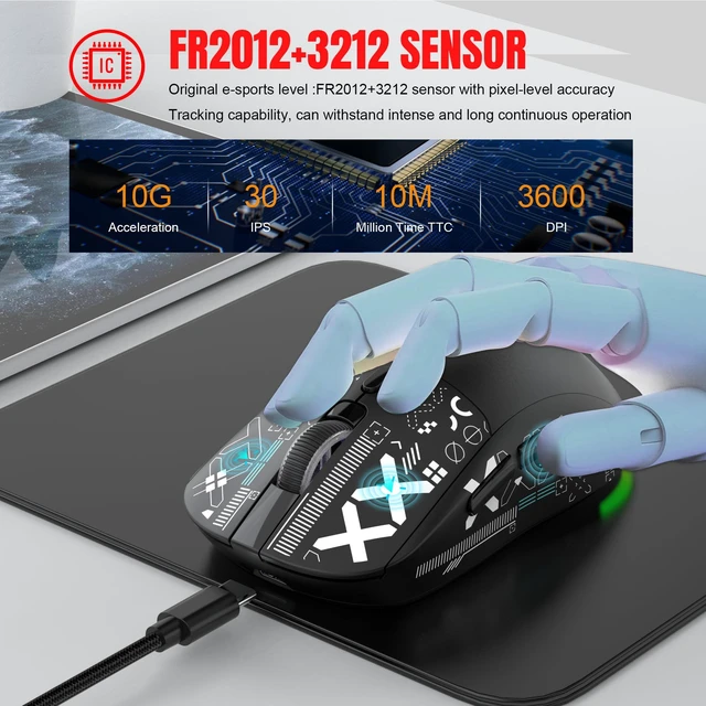 Alt view image 4 of 7 - Wirelss Gaming Mouse,Tri-Mode 2.4G/Bluetooth/USB-C Rechargeable Computer Mice with Silent,6 Macro Buttons,Ergonomic Design,Adjustable DPI,6 RGB LED Modes for PC/Mac/Laptop