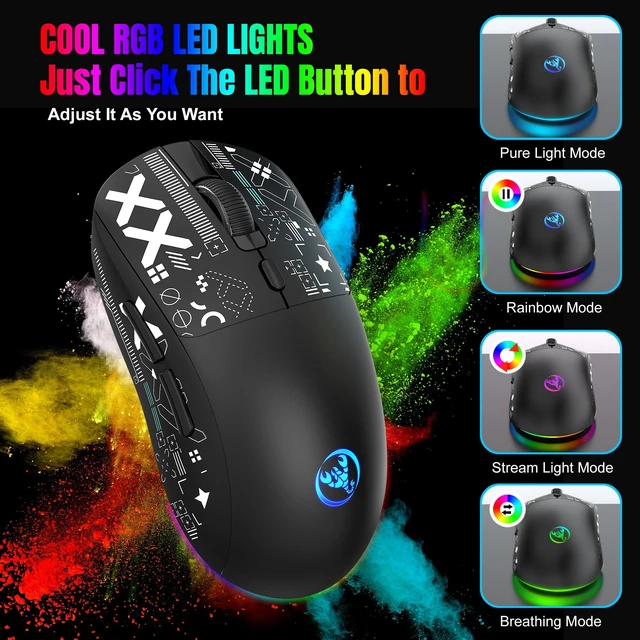 Alt view image 5 of 7 - Wirelss Gaming Mouse,Tri-Mode 2.4G/Bluetooth/USB-C Rechargeable Computer Mice with Silent,6 Macro Buttons,Ergonomic Design,Adjustable DPI,6 RGB LED Modes for PC/Mac/Laptop