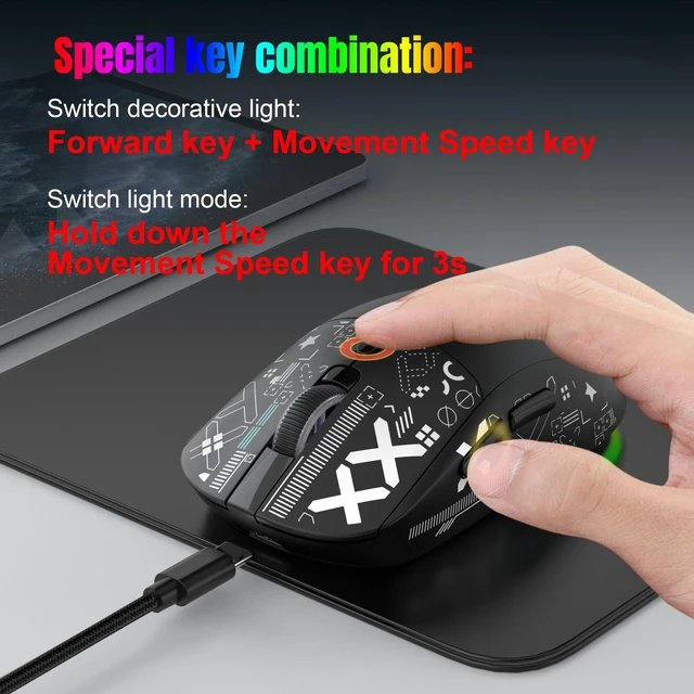 Alt view image 7 of 7 - Wirelss Gaming Mouse,Tri-Mode 2.4G/Bluetooth/USB-C Rechargeable Computer Mice with Silent,6 Macro Buttons,Ergonomic Design,Adjustable DPI,6 RGB LED Modes for PC/Mac/Laptop