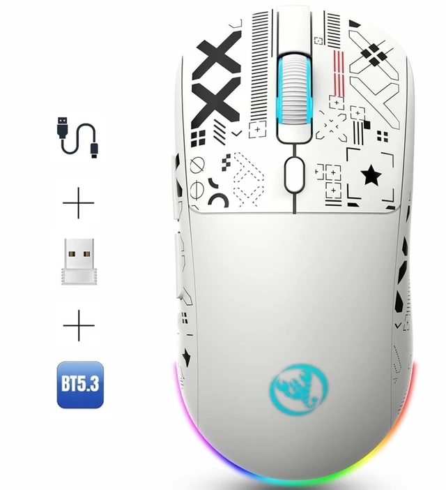 Main image of Wirelss Gaming Mouse,Tri-Mode 2.4G/Bluetooth/USB-C Rechargeable Computer Mice with Silent,6 Macro Buttons,Ergonomic Design,Adjustable DPI,6 RGB LED Modes for PC/Mac/Laptop