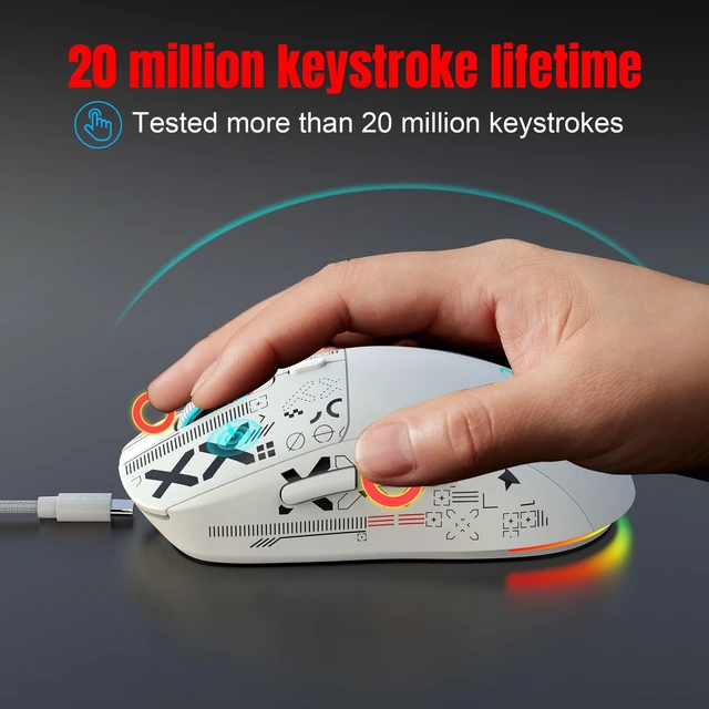 Alt view image 3 of 7 - Wirelss Gaming Mouse,Tri-Mode 2.4G/Bluetooth/USB-C Rechargeable Computer Mice with Silent,6 Macro Buttons,Ergonomic Design,Adjustable DPI,6 RGB LED Modes for PC/Mac/Laptop