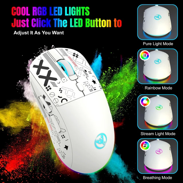 Alt view image 6 of 7 - Wirelss Gaming Mouse,Tri-Mode 2.4G/Bluetooth/USB-C Rechargeable Computer Mice with Silent,6 Macro Buttons,Ergonomic Design,Adjustable DPI,6 RGB LED Modes for PC/Mac/Laptop