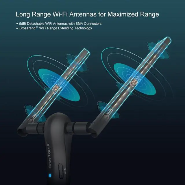 Alt view image 4 of 7 - 1200Mbps Long Range USB WiFi Adapter for PC Desktop Laptop of Windows 11/10/8.1/8/7, Wireless Adapter Dual Band 2.4GHz 300Mbps + 5GHz 867Mbps, 2X 5dBi High Gain Antennas, USB 3.0 Cradle