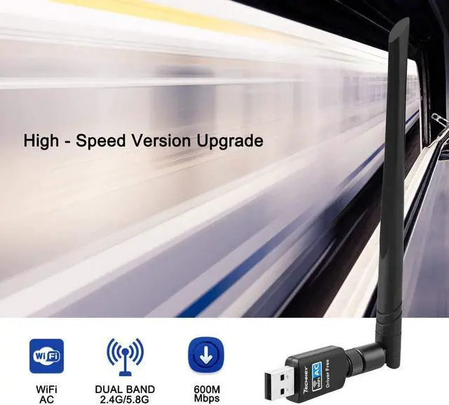 Alt view image 2 of 6 - WiFi Adapter 600mbpsTechkey Wireless USB Adapter Dual Band 2.4GHz/5GHz LAN Card 802.11ac Network Card for Desktop Laptop PC Support Windows 10 / 8.1 / 8 / 7 / XP / Vista