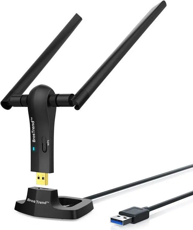 Main image of 1200Mbps Long Range USB WiFi Adapter for PC Desktop Laptop of Windows 11/10/8.1/8/7, Wireless Adapter Dual Band 2.4GHz 300Mbps + 5GHz 867Mbps, 2X 5dBi High Gain Antennas, USB 3.0 Cradle