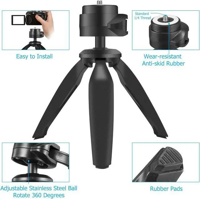Alt view image 3 of 6 - Heavy Duty Tripod, UBeesize Phone Camera Tabletop Mini Tripod Cell Phone Clip Holder, Compatible with iPhone, Smartphones, Gopro, Webcams, Compact Cameras DSLRs