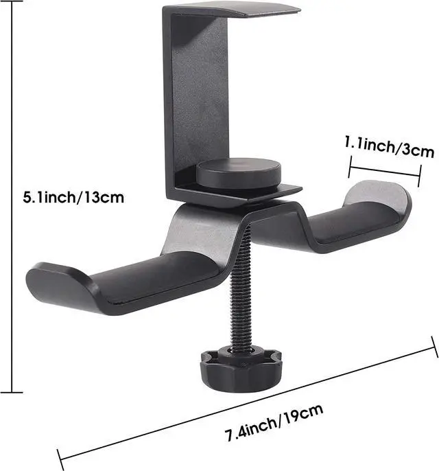Alt view image 2 of 7 - Headset Hanger Dual Headphone Stand Under Desk, Universal PC Gaming Headset Stand, 360 Degree Rotating, Aluminum, Black