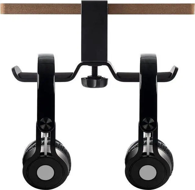 Alt view image 3 of 7 - Headset Hanger Dual Headphone Stand Under Desk, Universal PC Gaming Headset Stand, 360 Degree Rotating, Aluminum, Black