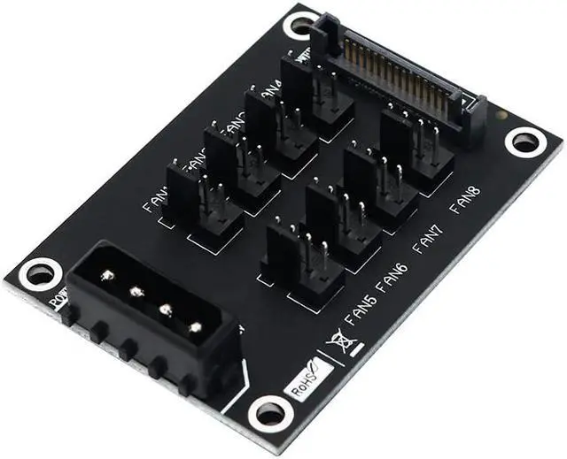 Alt view image 3 of 5 - Fan Hub Computer 12V Mini Fan Controller Molex 4Pin SATA 15Pin Power 8Port 4Pin Fan Splitter Hub for PC Desktop RGB CPU Fans Hub